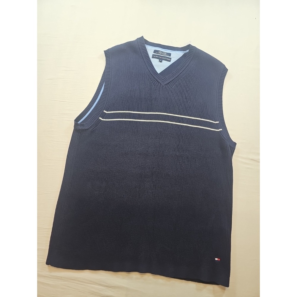 Tommy‎ Hilfiger "Mens Large" Pullover V neck Sweater Vest  100% Cotton Preppy